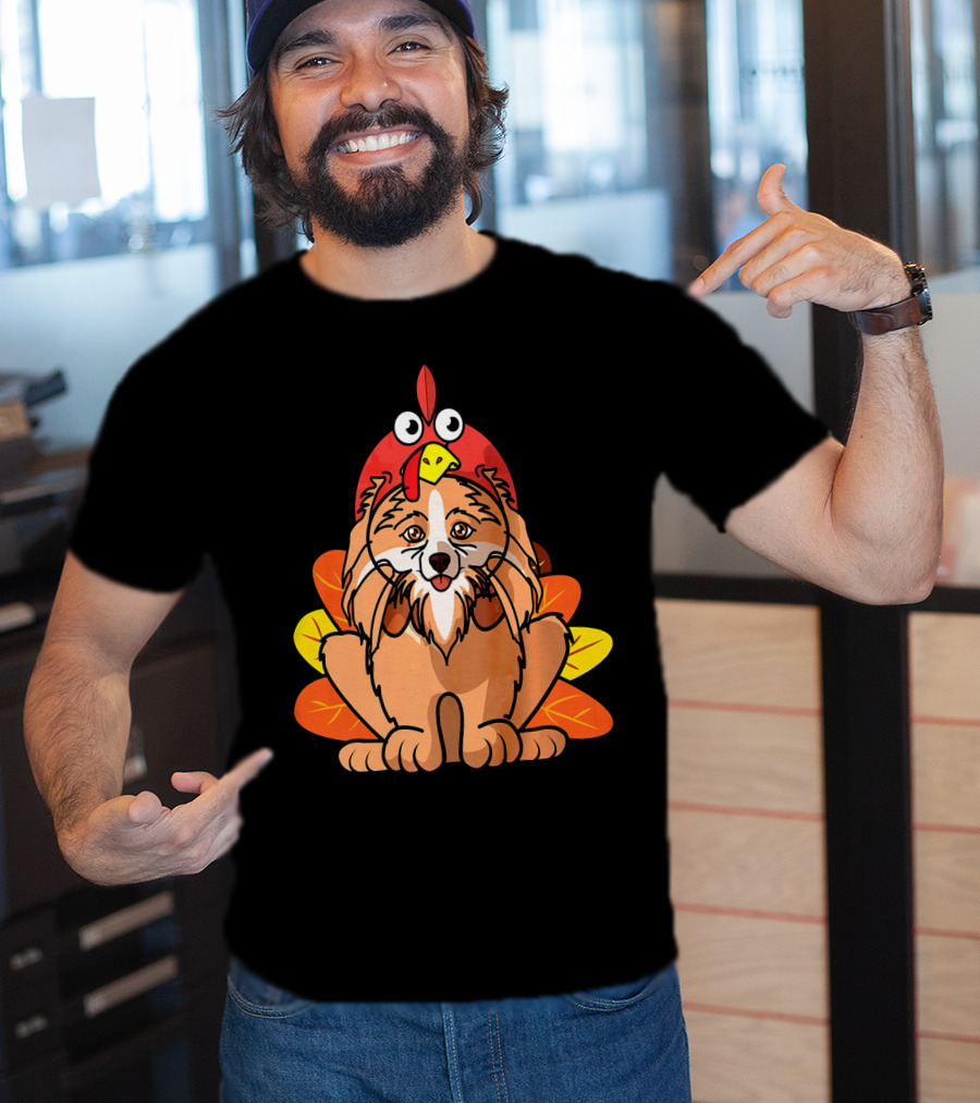 Happy Thanksgiving Pomeranian Turkey Dog With Colorful Feathers T-Shirt