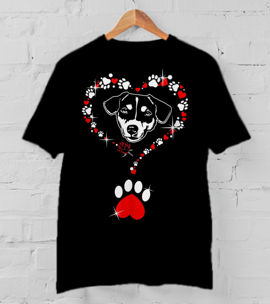 Jack Russell Dog Heart Pawprints Valentine's Day T-Shirt