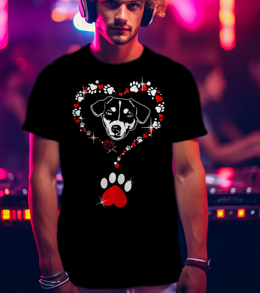 Jack Russell Dog Heart Pawprints Valentine's Day T-Shirt
