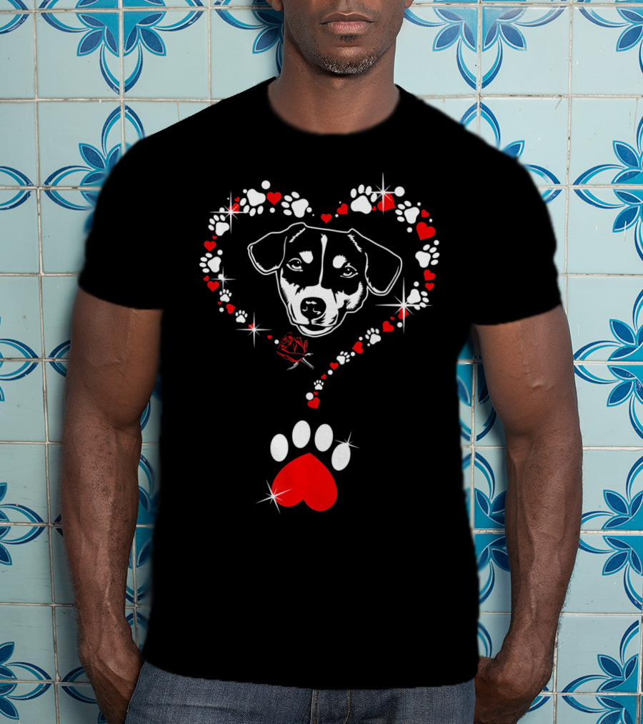 Jack Russell Dog Heart Pawprints Valentine's Day T-Shirt