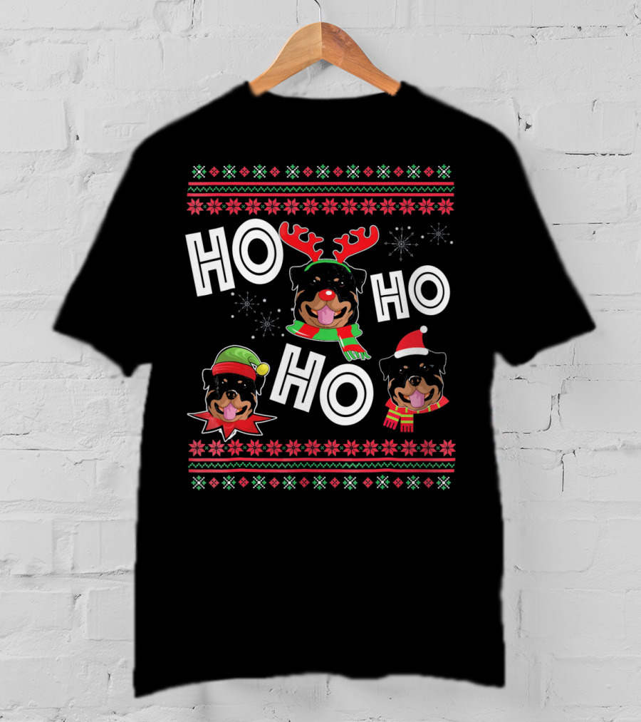 HO HO HO Rottweiler Christmas Reindeer Funny Dog T-Shirt