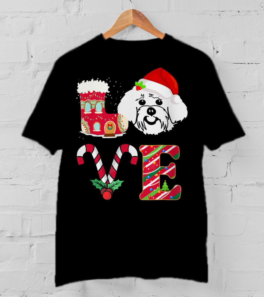 I Love My Maltese Christmas Candy Cane Gingerbread Santa Hat T-Shirt