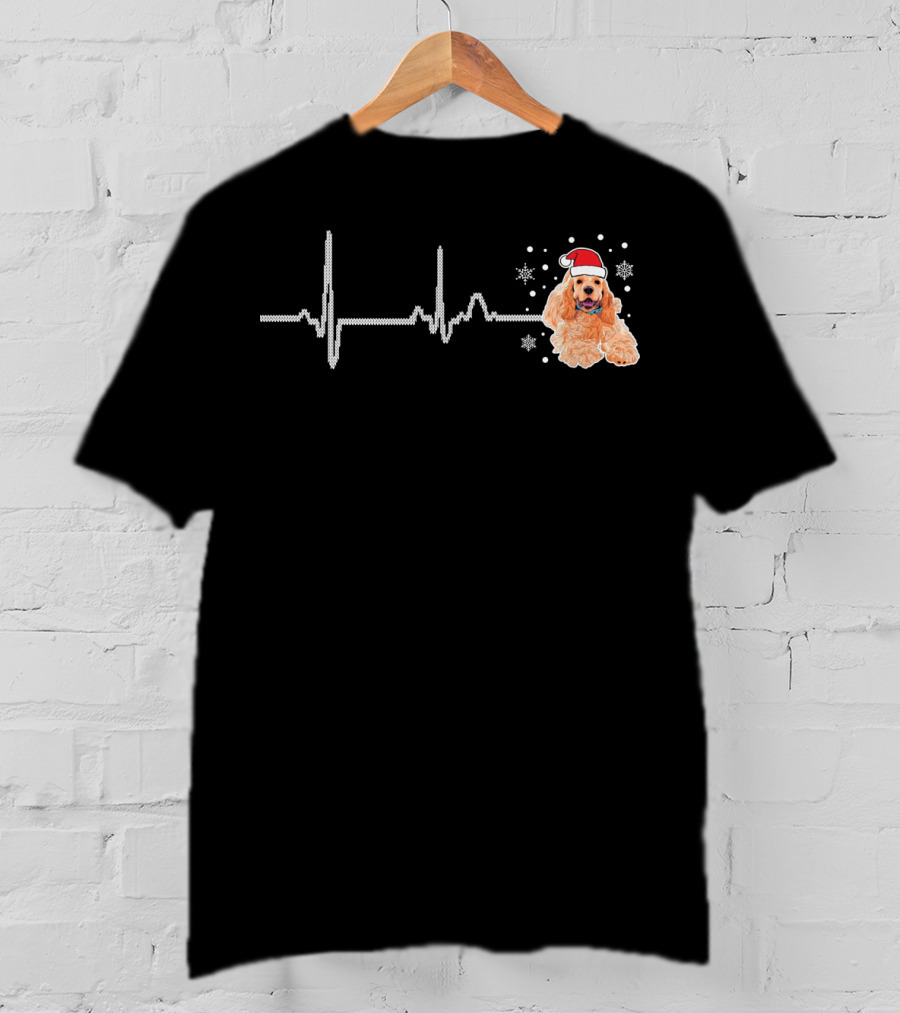 I Love My Soft Cocker Spaniel Heartbeat Dog Pajama Santa Hat T-Shirt