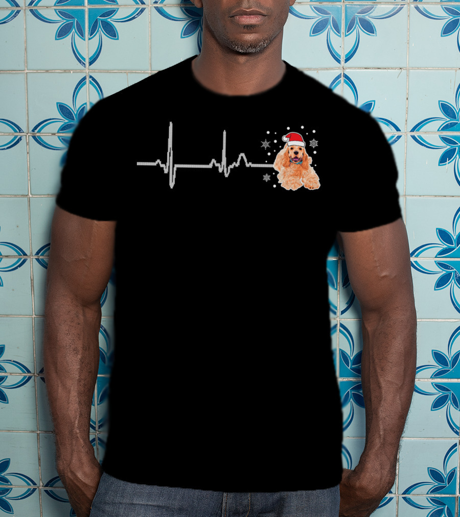 I Love My Soft Cocker Spaniel Heartbeat Dog Pajama Santa Hat T-Shirt