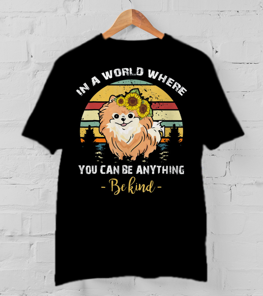 In A World Where You Can Be Anything Be Kind Pomeranian Vintage Retro Sunflowers T-Shirt