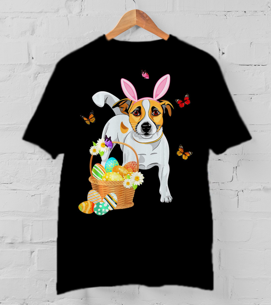 Jack Russell Bunny Hat Easter Eggs Basket Butterflies T-Shirt