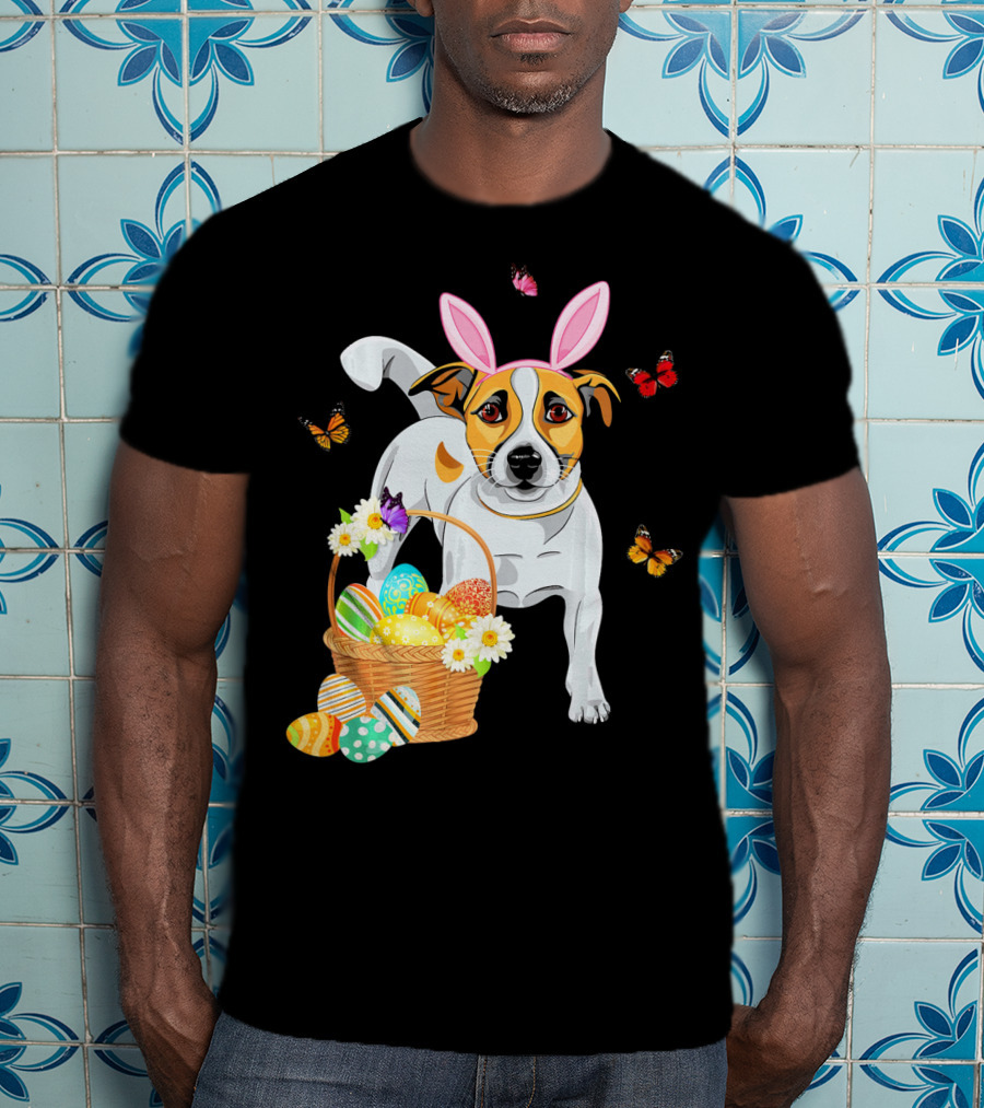 Jack Russell Bunny Hat Easter Eggs Basket Butterflies T-Shirt