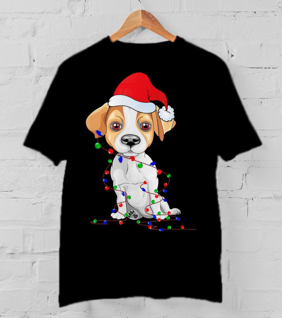 Jack Russell Christmas Lights Decoration Santa Hat T-Shirt