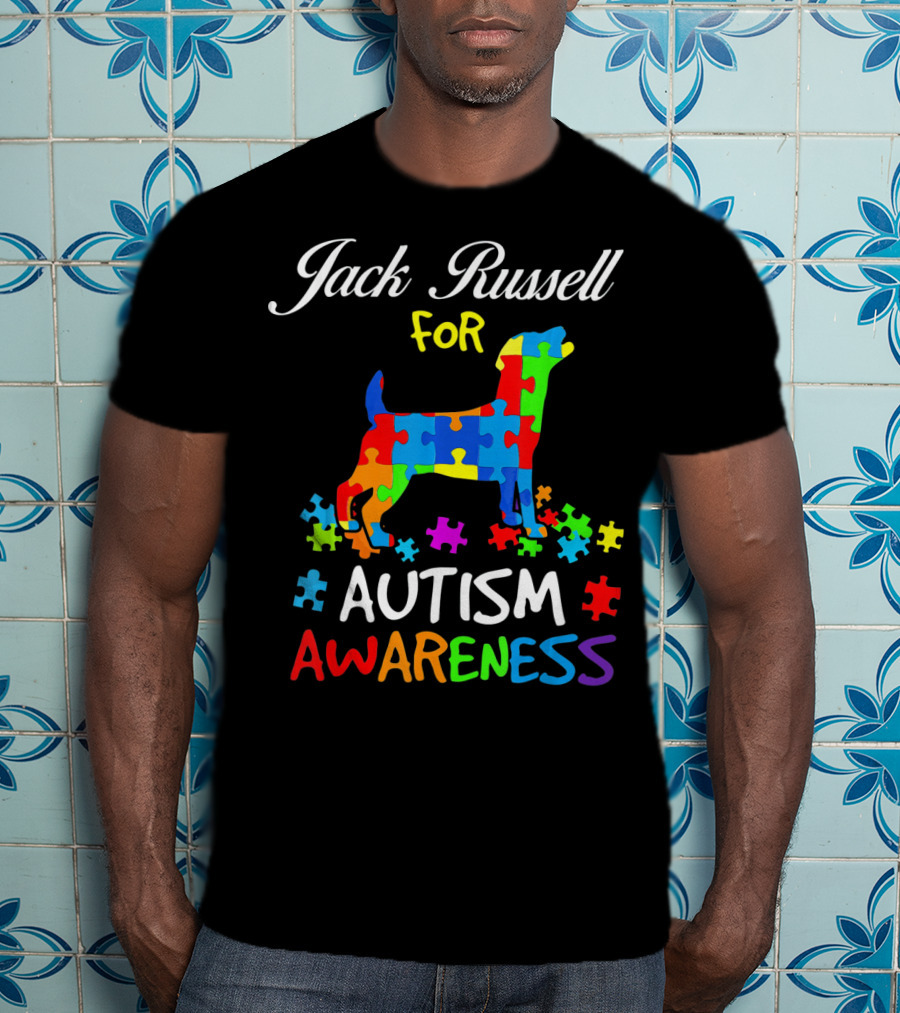 Jack Russell Dog For Autism Awareness Puzzle Pieces T-Shirt