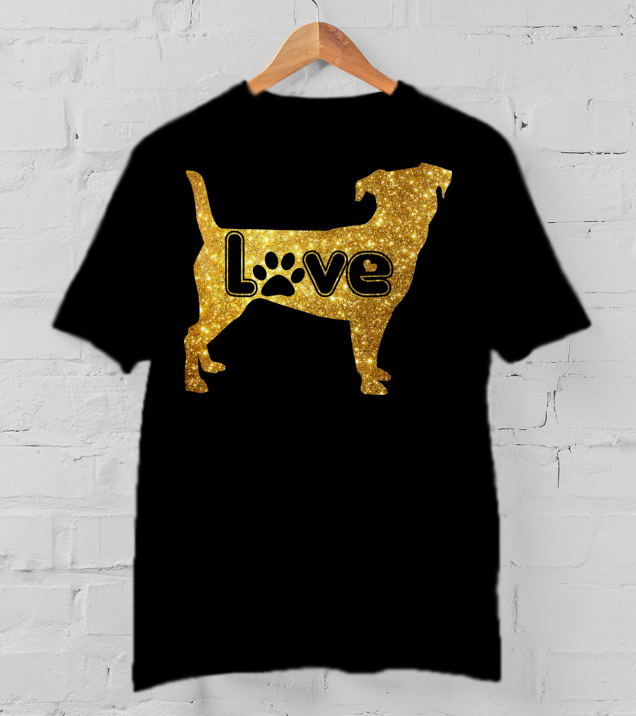 Jack Russell Gold Love Valentine Paw Print Dog T-Shirt