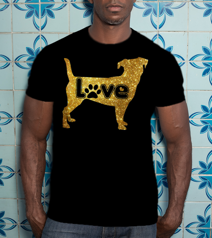 Jack Russell Gold Love Valentine Paw Print Dog T-Shirt