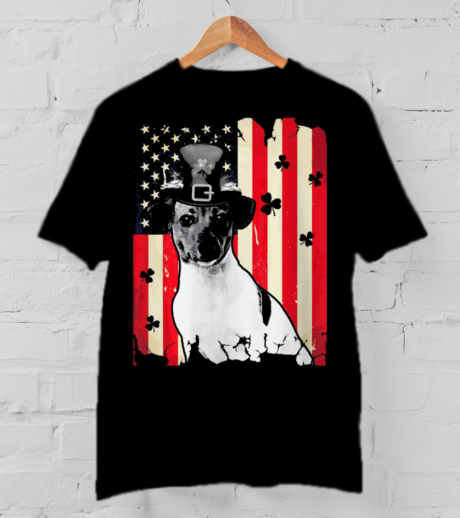 Jack Russell Terrier American Flag St Patricks Day With Shamrocks T-Shirt