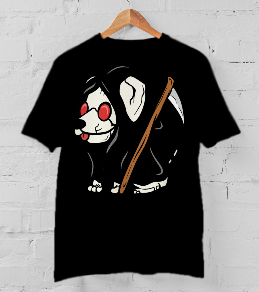 Jack Russell Terrier Reaper With Scythe And Red Glasses T-Shirt