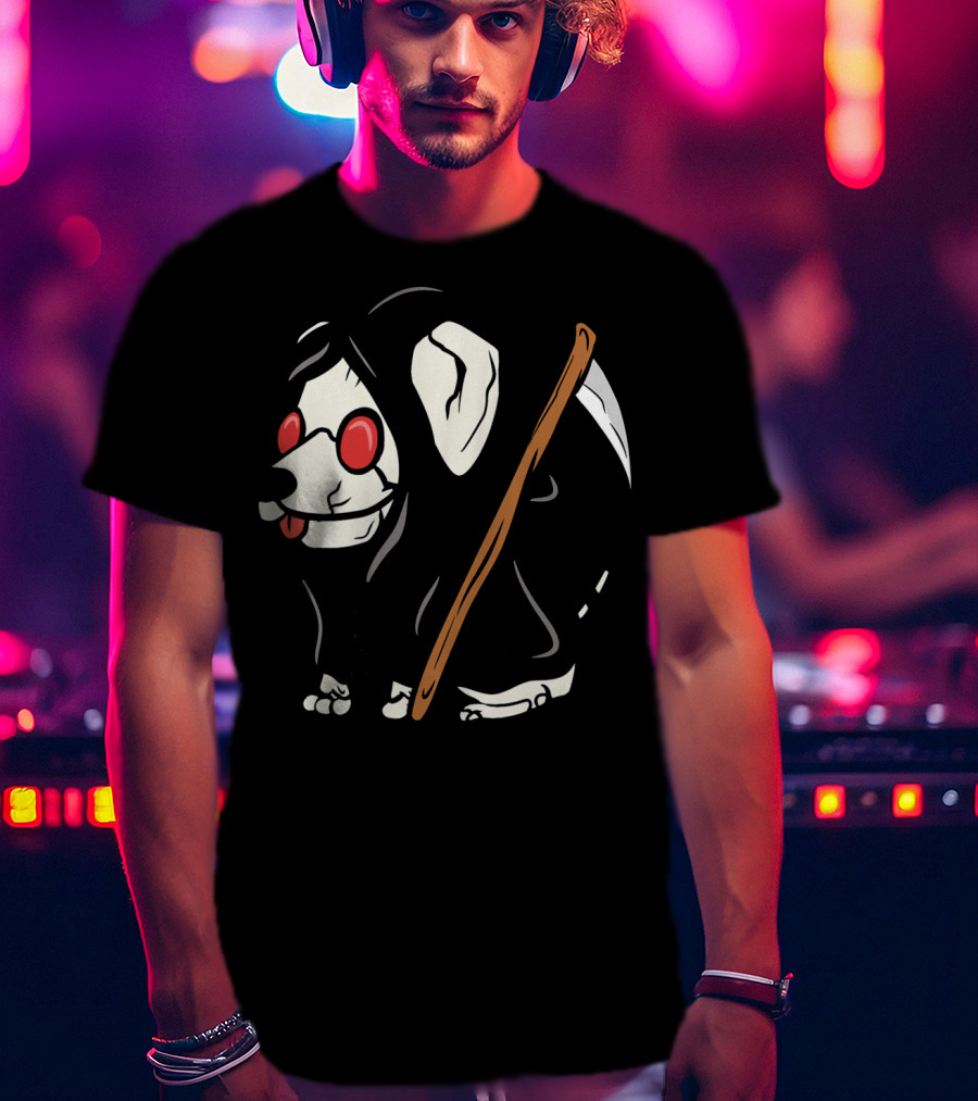 Jack Russell Terrier Reaper With Scythe And Red Glasses T-Shirt
