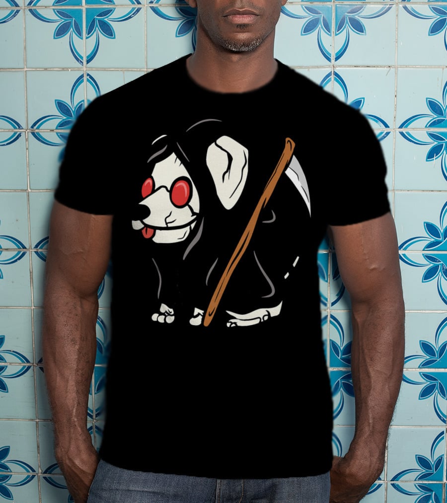 Jack Russell Terrier Reaper With Scythe And Red Glasses T-Shirt