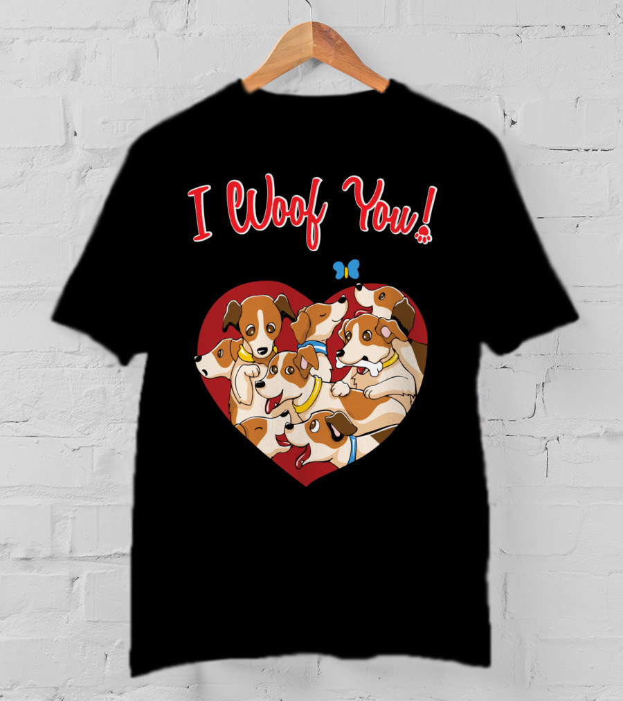 I Woof You Jack Russell Terrier Valentines Day Heart Puppies T-Shirt
