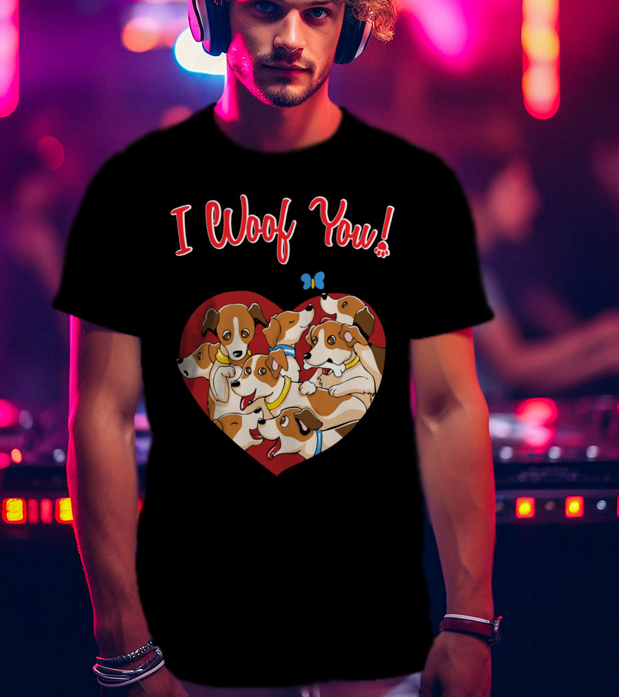 I Woof You Jack Russell Terrier Valentines Day Heart Puppies T-Shirt