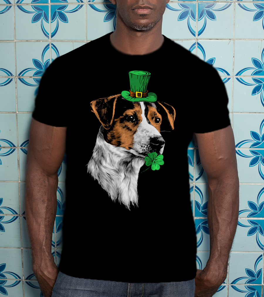 Jack Russell Terrier With Leprechaun Hat And Shamrock St Patrick's Day T-Shirt