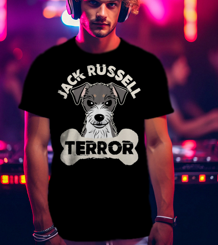 Jack Russell Terrier With Bone Graphic And 'Terror' Text T-Shirt
