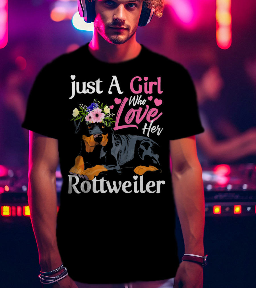 Just A Girl Who Loves Her Rottweiler With Floral Crown And Heart Accents T-Shirt