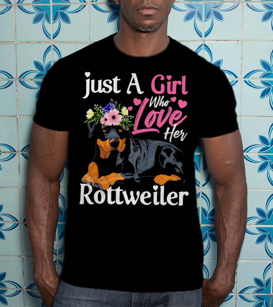 Just A Girl Who Loves Her Rottweiler With Floral Crown And Heart Accents T-Shirt