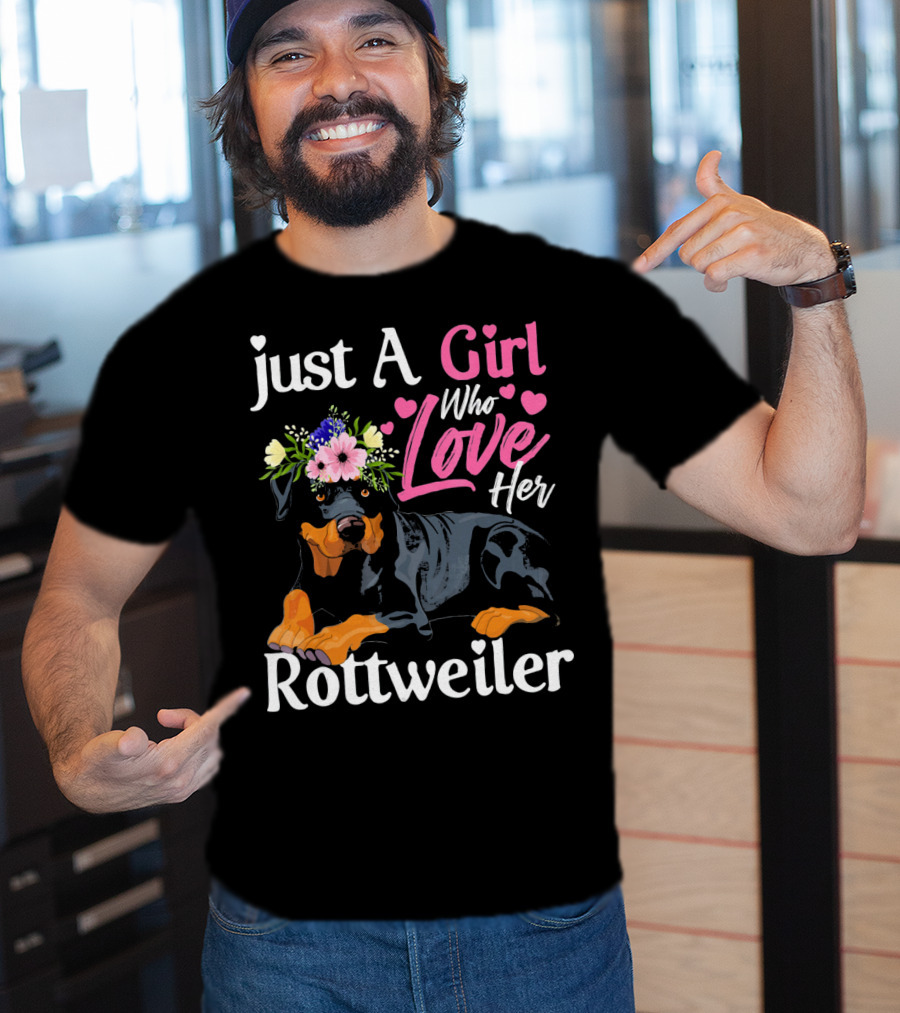 Just A Girl Who Loves Her Rottweiler With Floral Crown And Heart Accents T-Shirt