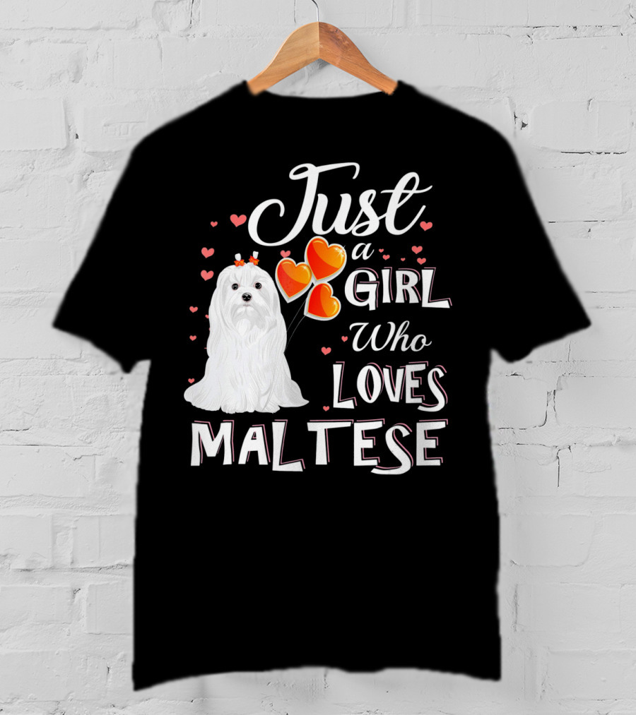 Just A Girl Who Loves Maltese With Heart Balloons And Cute Dog T-Shirt