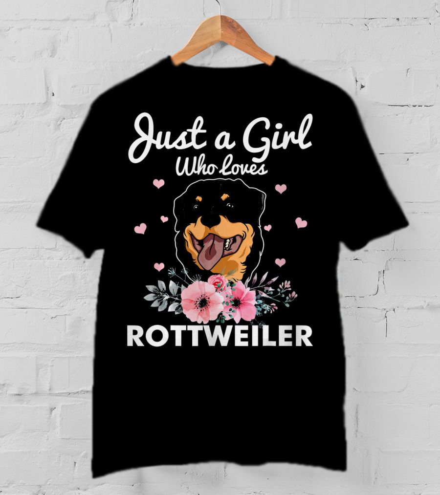 Just A Girl Who Loves Rottweiler With Floral Accents And Heart Details T-Shirt
