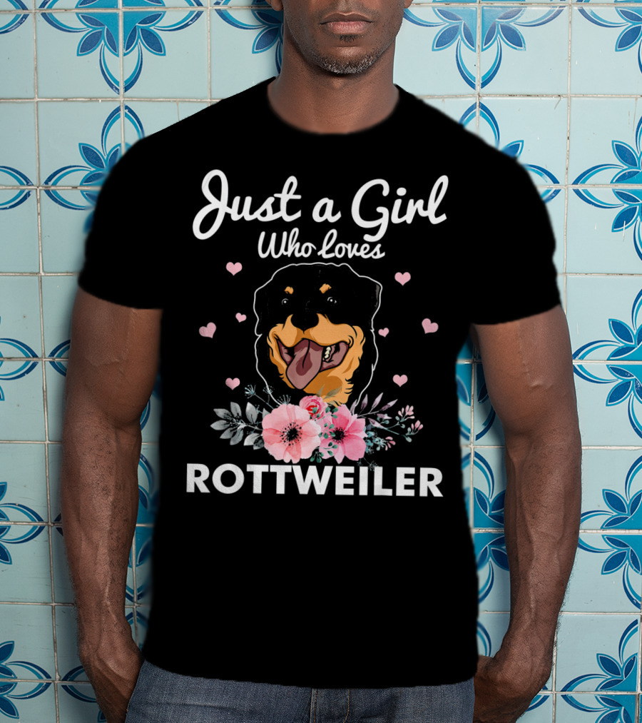 Just A Girl Who Loves Rottweiler With Floral Accents And Heart Details T-Shirt