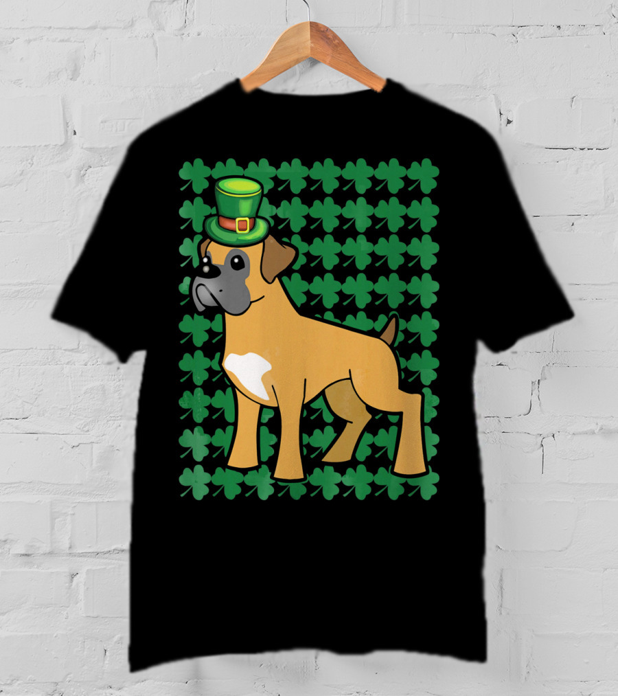 Leprechaun Boxer Dog With Clover T-Shirt