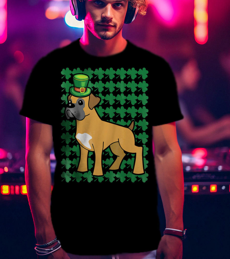Leprechaun Boxer Dog With Clover T-Shirt