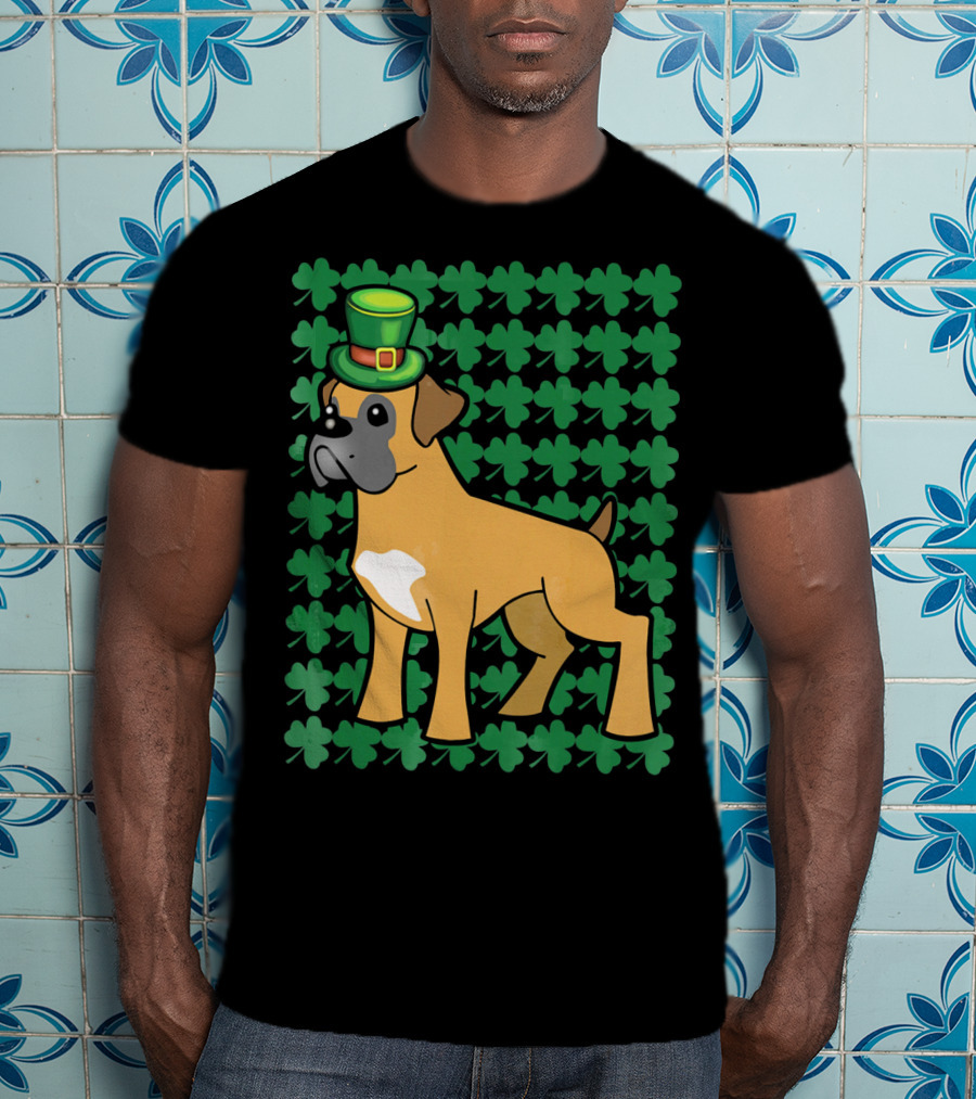 Leprechaun Boxer Dog With Clover T-Shirt