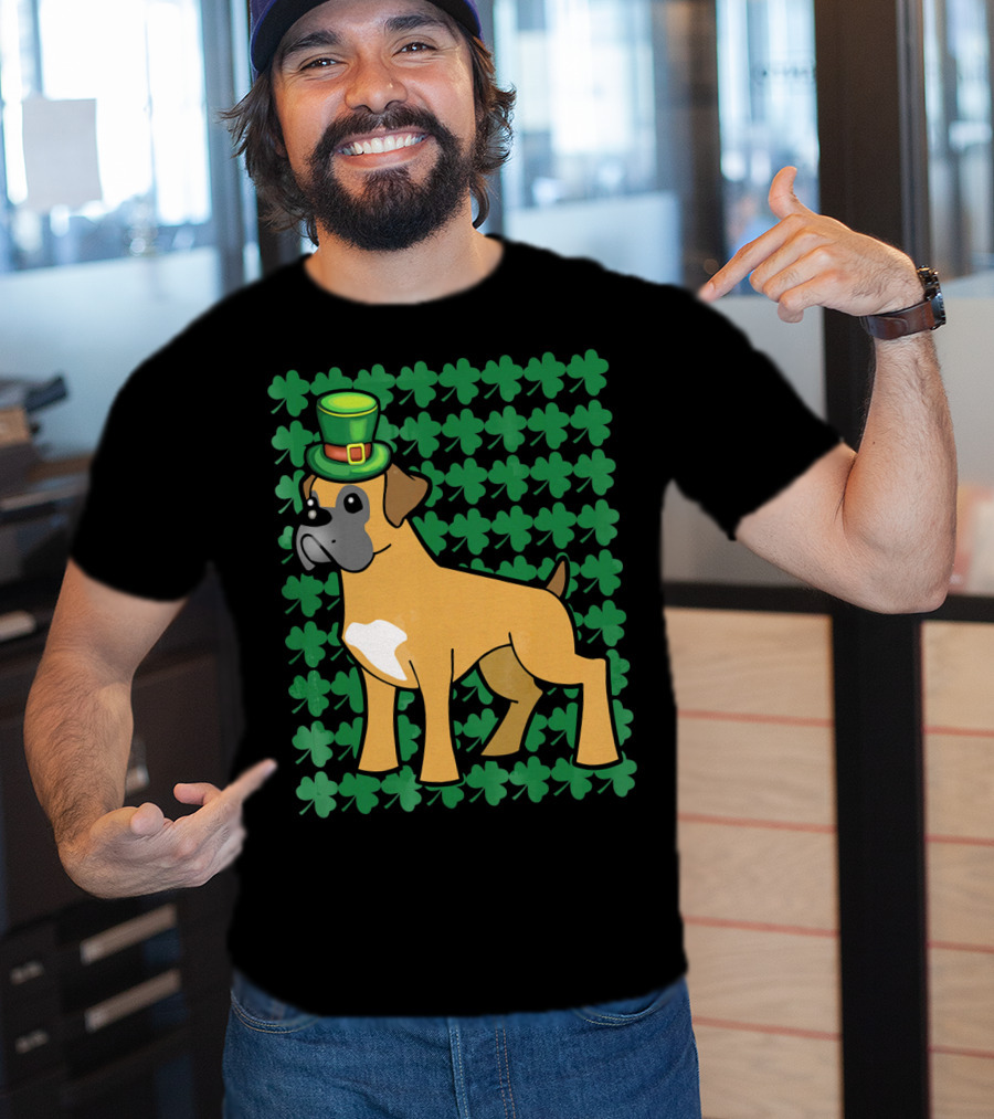 Leprechaun Boxer Dog With Clover T-Shirt