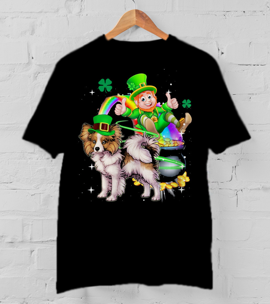 Leprechaun Papillon St Patrick's Day Shamrock Rainbow Pot Of Gold T-Shirt
