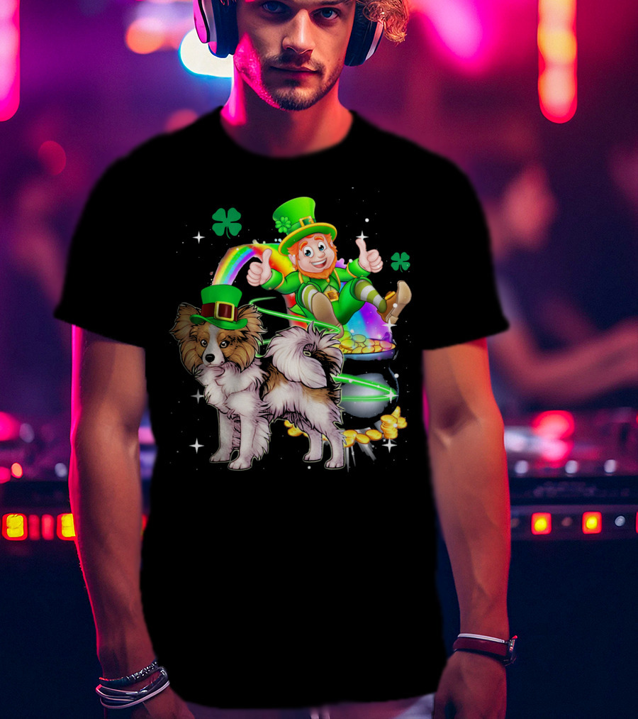 Leprechaun Papillon St Patrick's Day Shamrock Rainbow Pot Of Gold T-Shirt