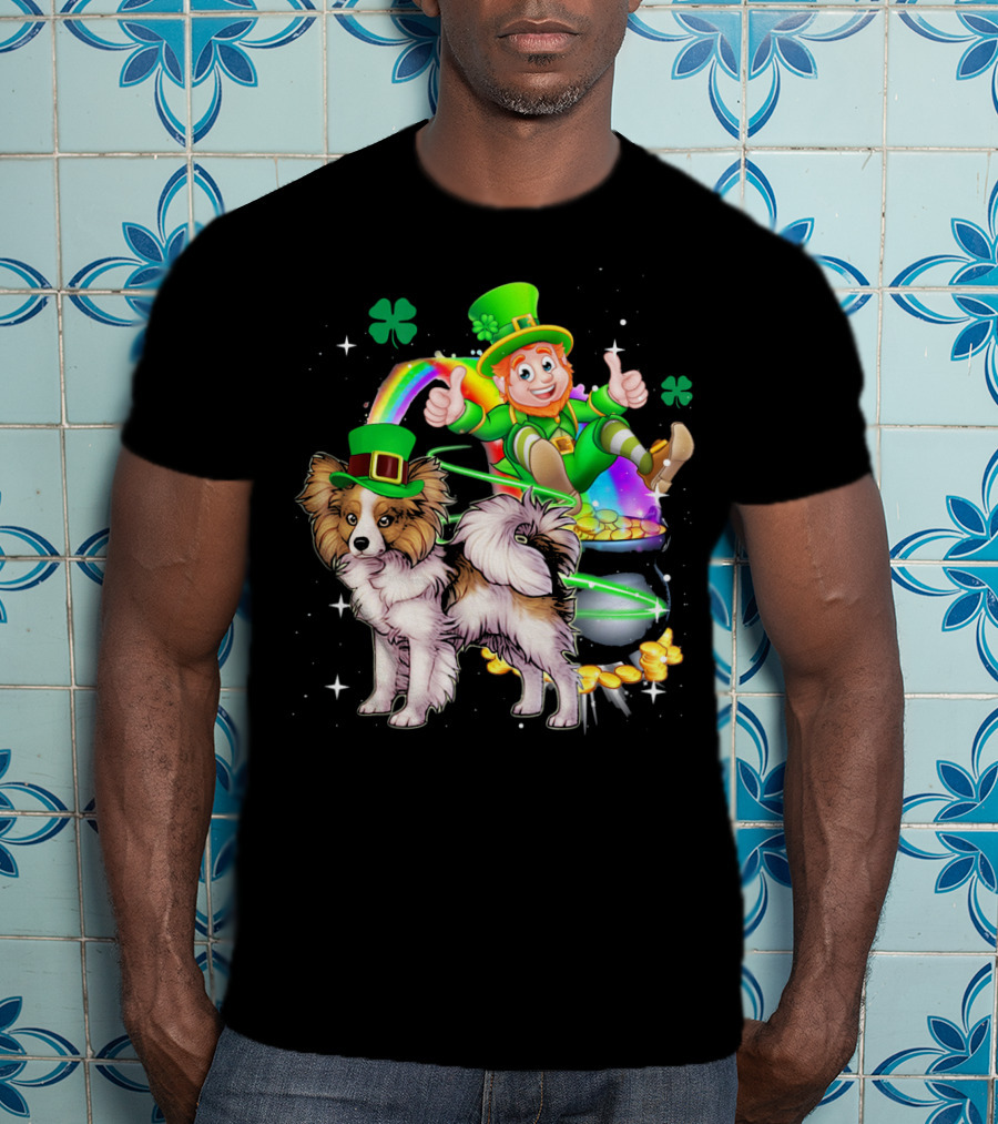 Leprechaun Papillon St Patrick's Day Shamrock Rainbow Pot Of Gold T-Shirt