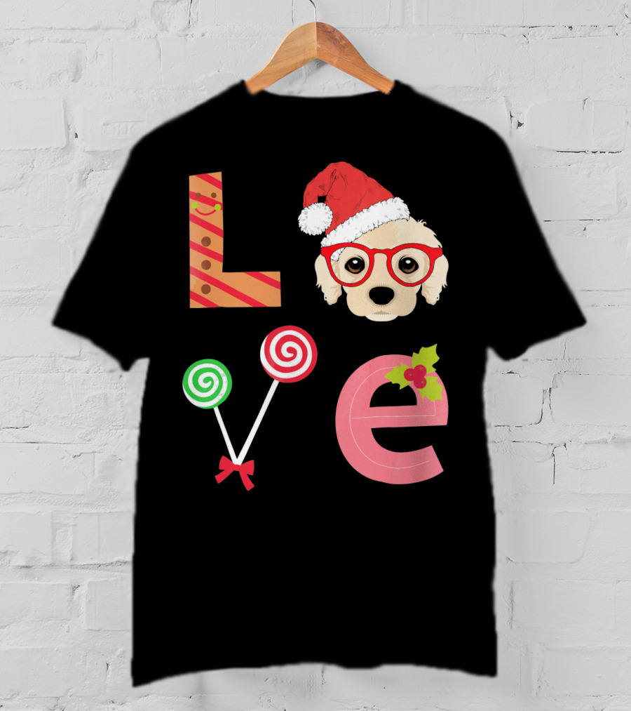 Love Cocker Spaniel Santa Christmas Dog Lollipop Glasses T-Shirt