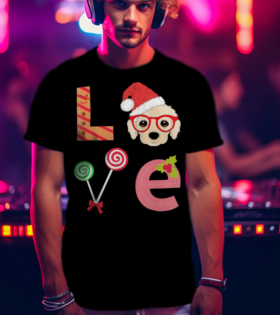 Love Cocker Spaniel Santa Christmas Dog Lollipop Glasses T-Shirt