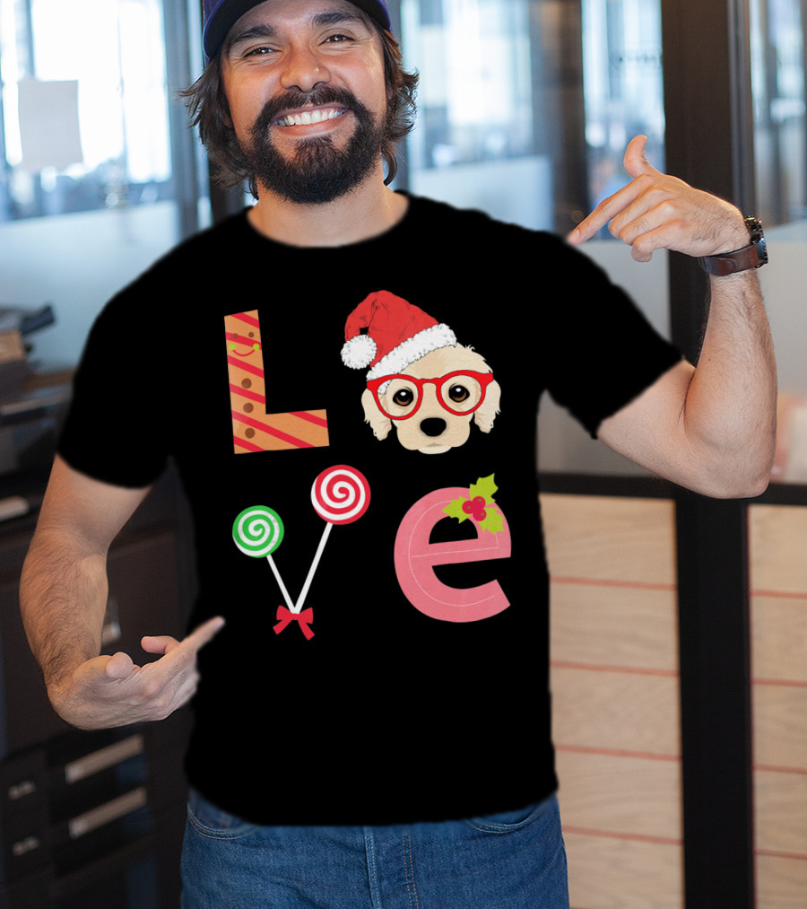 Love Cocker Spaniel Santa Christmas Dog Lollipop Glasses T-Shirt