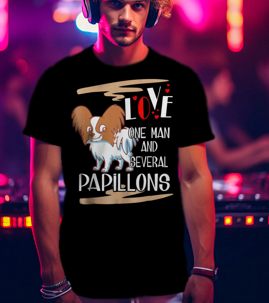 Love One Man And Several Papillons With Hearts T-Shirt