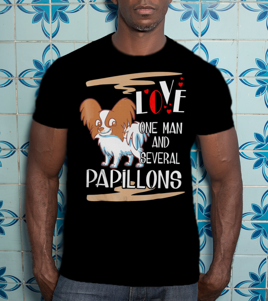 Love One Man And Several Papillons With Hearts T-Shirt