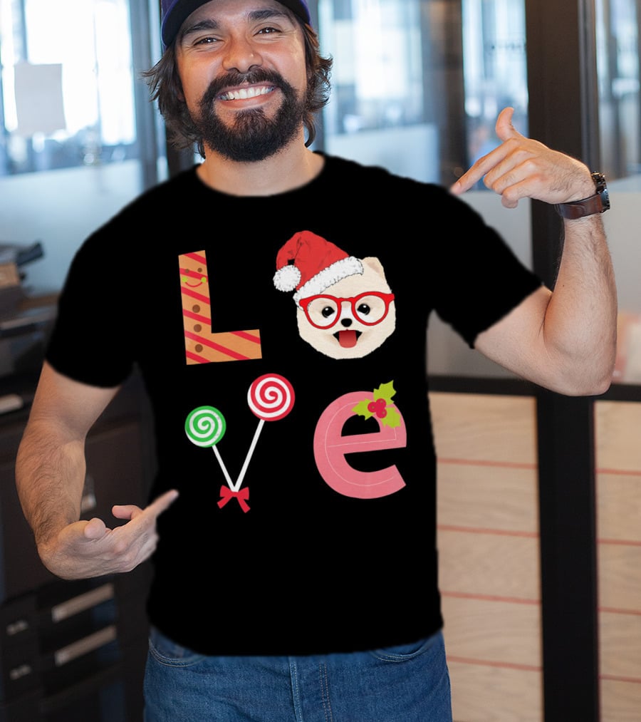 Love Pomeranian Santa Christmas Dog Candy Cane Glasses T-Shirt
