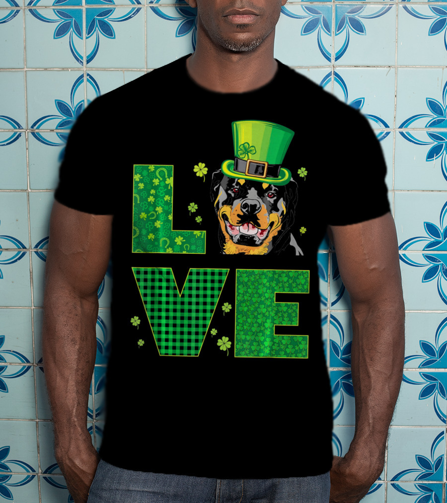 Love Rottweiler St. Patrick's Day Hat Green Shamrock Leaf T-Shirt