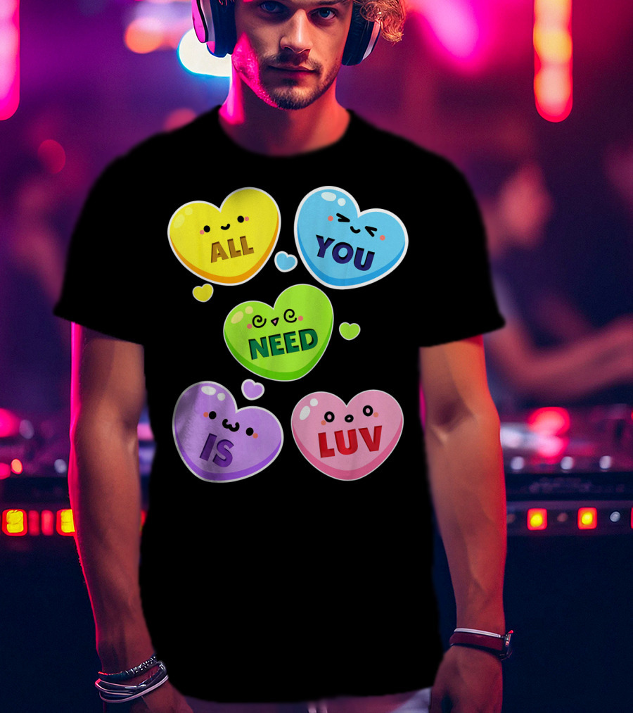 All You Need Is Luv Valentine Kawaii Heart Faces T-Shirt