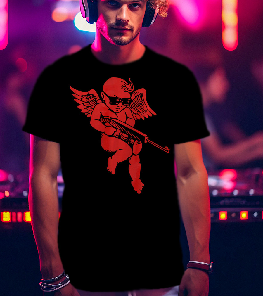 Bad Cupid With Gun And Sunglasses For A Funny Valentine T-Shirt