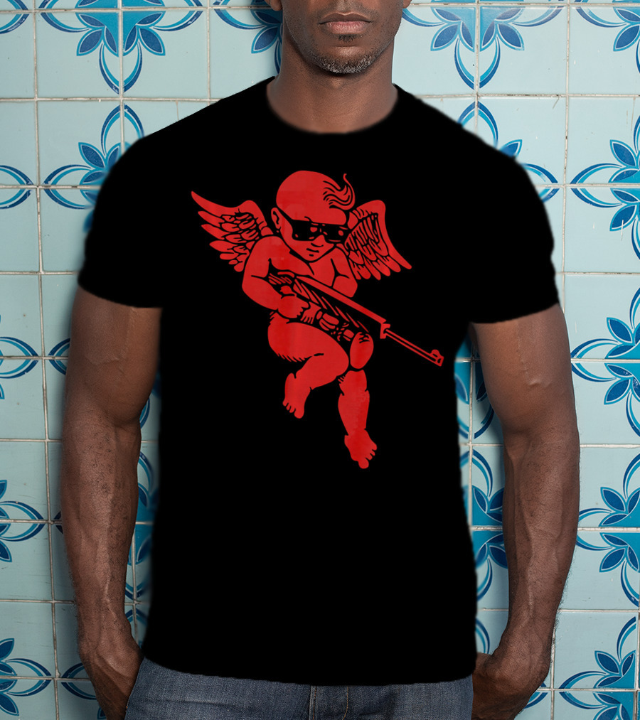 Bad Cupid With Gun And Sunglasses For A Funny Valentine T-Shirt