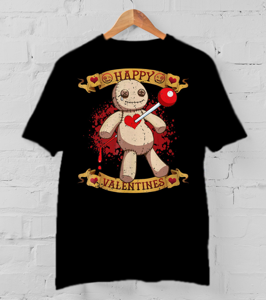 Happy Valentines Voodoo Doll With Heart And Lollipop Stabbing T-Shirt