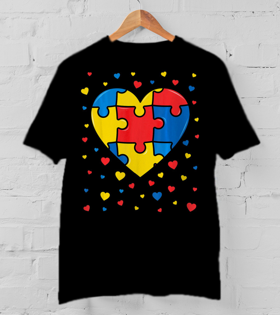 Autism Awareness Heart Puzzle Valentines Day Multicolor Love T-Shirt
