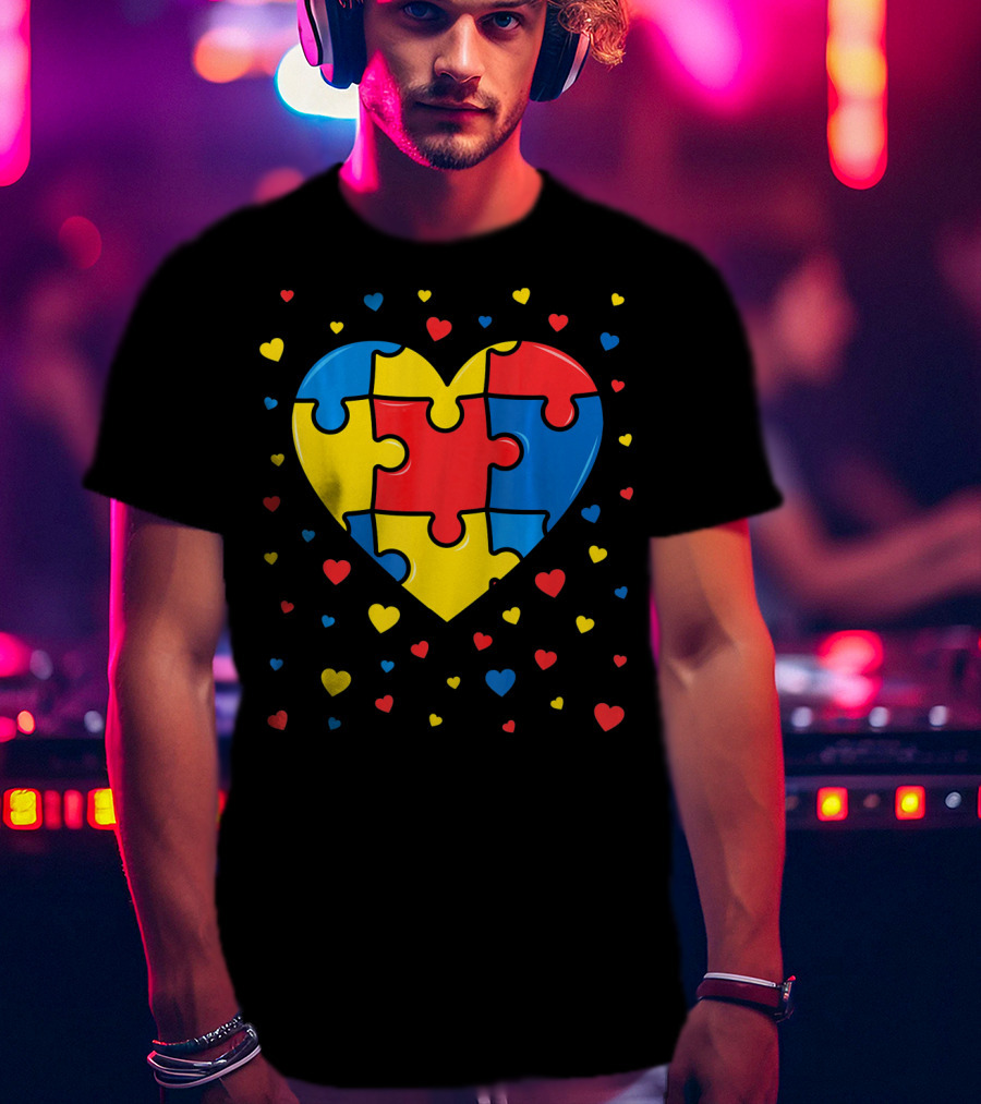 Autism Awareness Heart Puzzle Valentines Day Multicolor Love T-Shirt