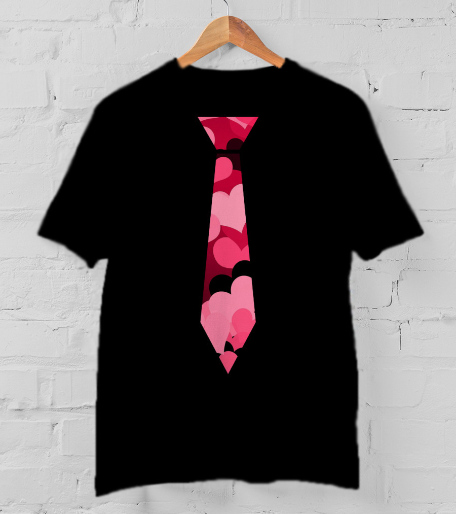 Awesome Red And Pink Heart Patterned Neck Tie T-Shirt